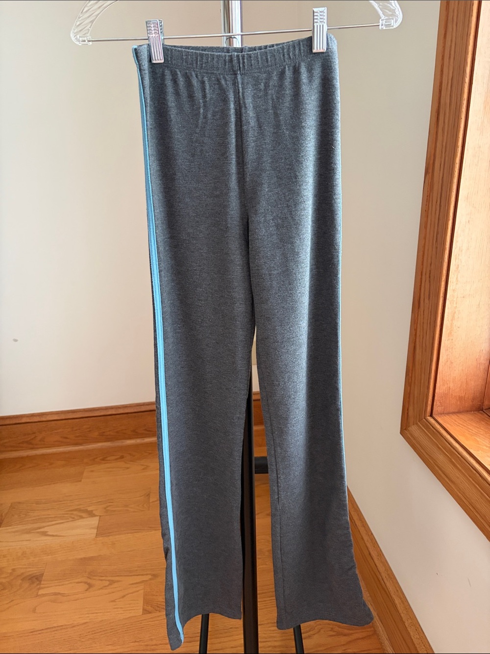 Women’s Marika Gray Knit Pants with Light Blue Stripe
